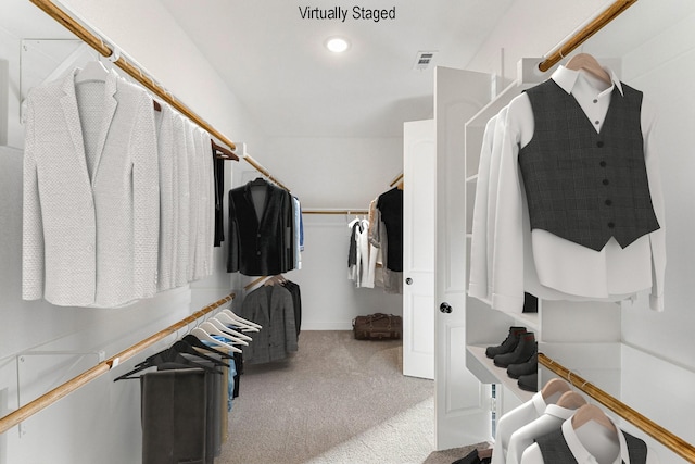 spacious closet with light carpet