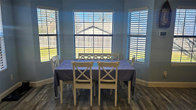 dining room with dark hardwood / wood-style flooring