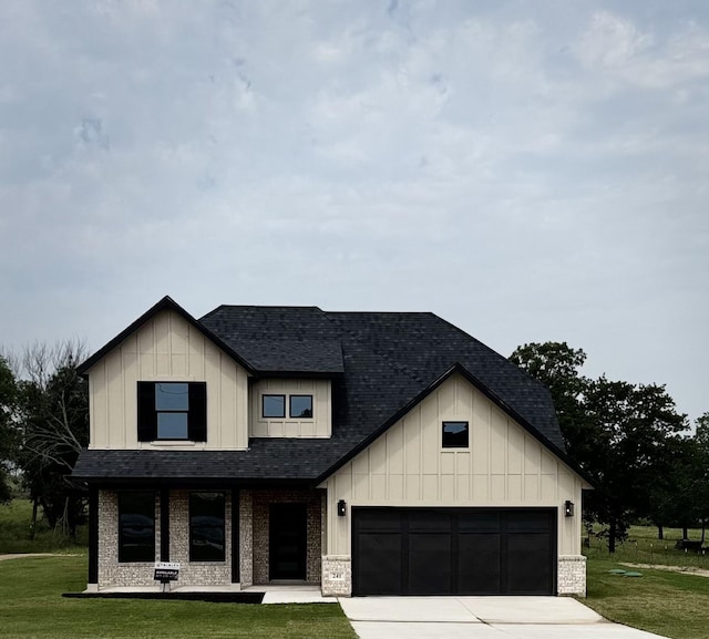 241 Zebrastone Way, Poolville, TX 76487 - modern inspired farmhouse featuring driveway, board and batten siding, a front lawn, and an attached garage