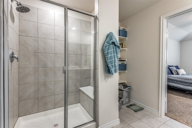 bathroom featuring tile patterned floors and walk in shower