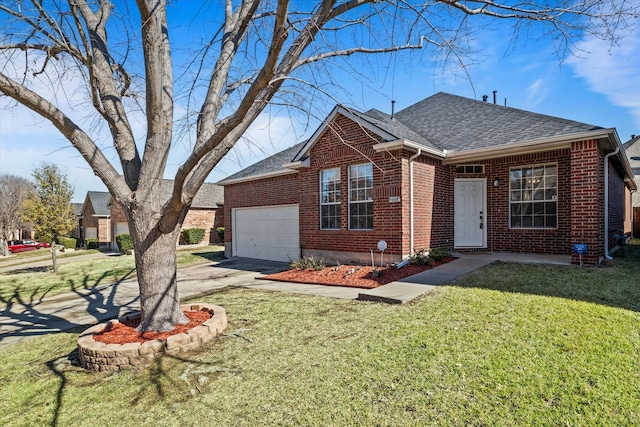 view of front of property with a garage and a front yard