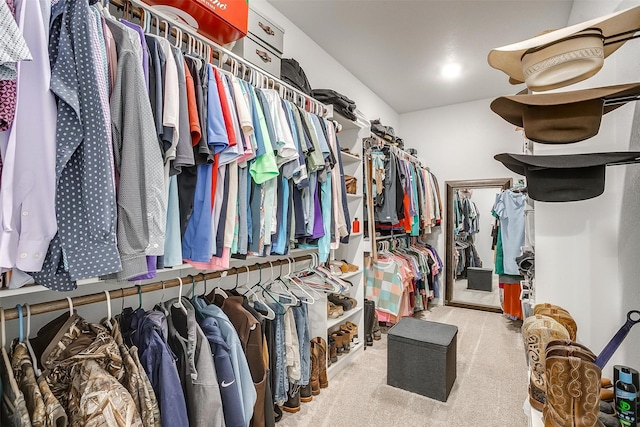 spacious closet featuring light carpet