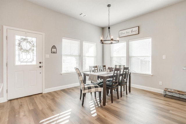 dining room featuring hardwood / wood-style flooring and a notable chandelier