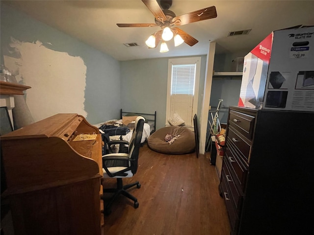 office with ceiling fan and wood-type flooring