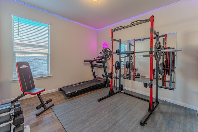 exercise area with hardwood / wood-style floors