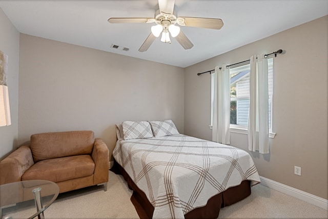 bedroom featuring carpet floors and ceiling fan