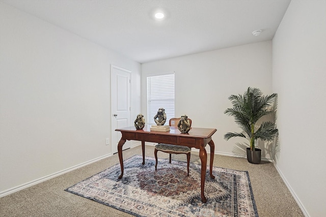 home office with carpet flooring