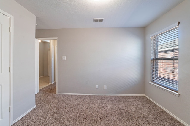 unfurnished room featuring carpet floors and a textured ceiling