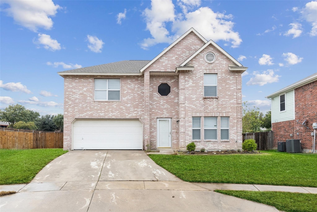 8551 Birch Creek Rd, Fort Worth, TX 76244 - view of property with central AC unit, a garage, and a front lawn