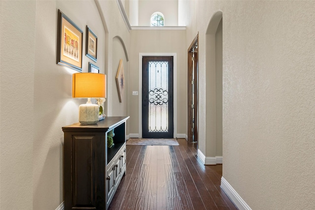 entryway with dark hardwood / wood-style flooring