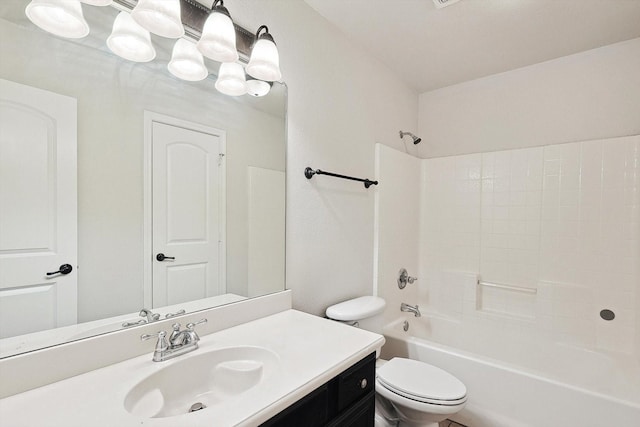 full bathroom featuring shower / tub combination, vanity, and toilet