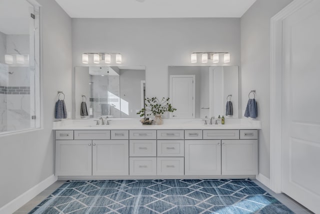 bathroom featuring vanity and walk in shower