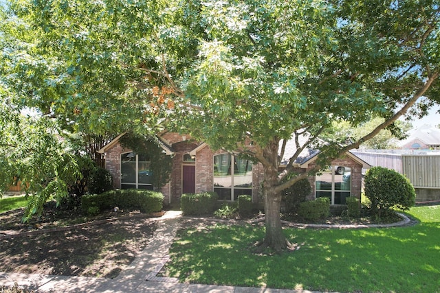 view of property hidden behind natural elements with a front yard