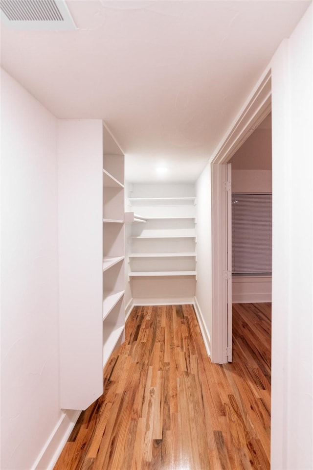 spacious closet featuring light hardwood / wood-style flooring