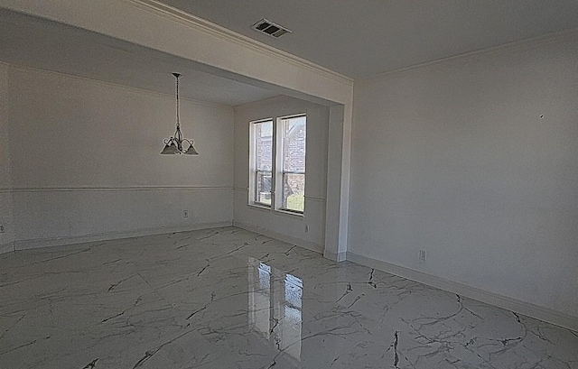 unfurnished dining area with ornamental molding