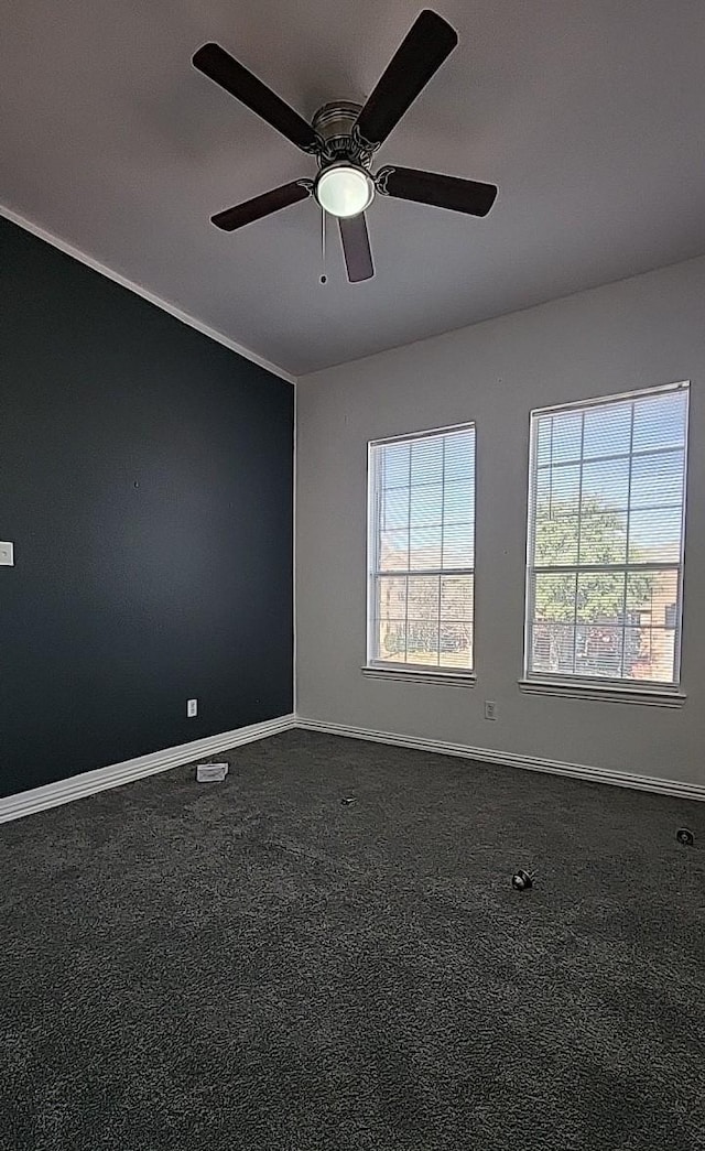 empty room featuring ceiling fan and carpet