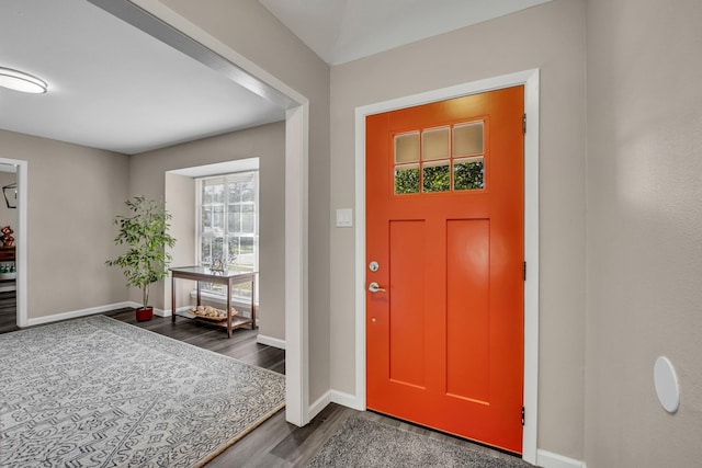 foyer entrance with dark hardwood / wood-style floors