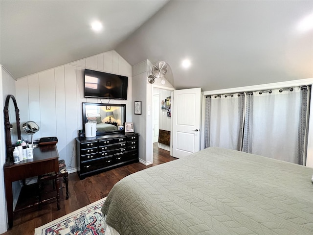 bedroom featuring vaulted ceiling and dark hardwood / wood-style floors