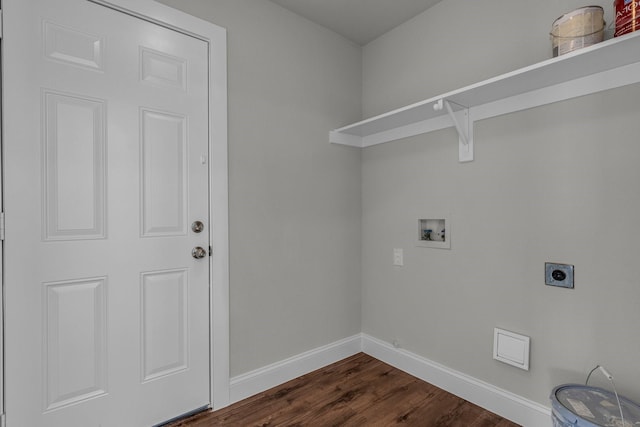 clothes washing area featuring dark hardwood / wood-style floors, hookup for a washing machine, and electric dryer hookup