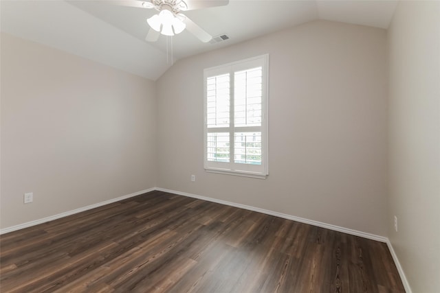 bonus room featuring lofted ceiling, dark wood-type flooring, and ceiling fan