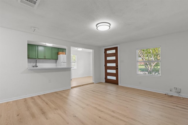 foyer entrance featuring a healthy amount of sunlight, a textured ceiling, and light wood-type flooring