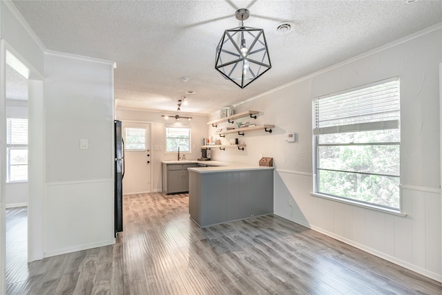 kitchen featuring crown molding, sink, and gray cabinetry