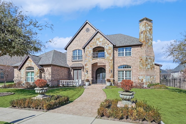 french country home featuring a front yard