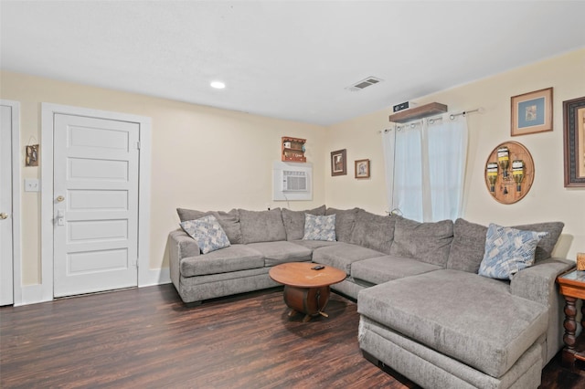 living room with dark hardwood / wood-style floors