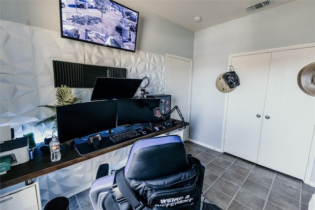 view of tiled home office