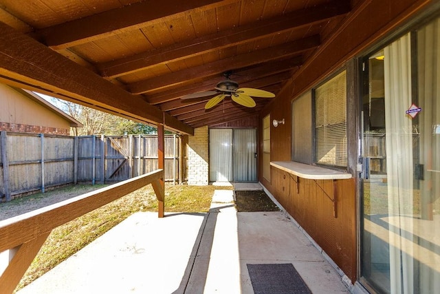 view of patio featuring ceiling fan