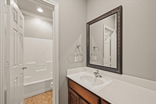 full bathroom featuring vanity, tile patterned flooring, bathtub / shower combination, and toilet