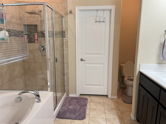 14125 Rabbit Brush Ln, Fort Worth, TX 76052 - full bathroom featuring a shower stall, a garden tub, tile patterned floors, toilet, and vanity