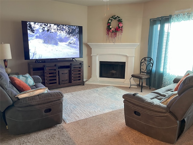 living room with carpet flooring