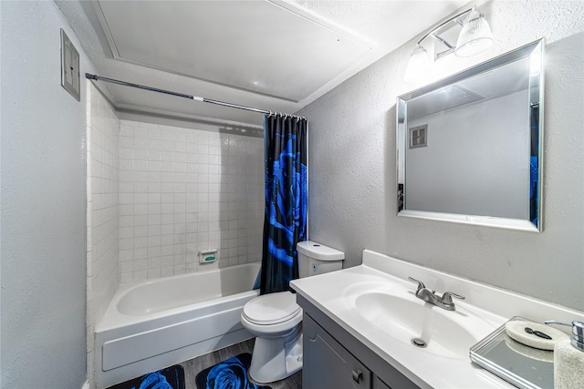 full bathroom featuring vanity, wood-type flooring, toilet, and shower / bath combo