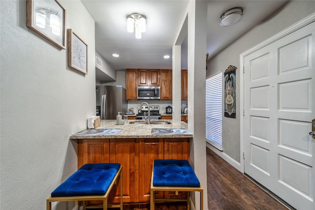 kitchen with dark hardwood / wood-style flooring, sink, and appliances with stainless steel finishes