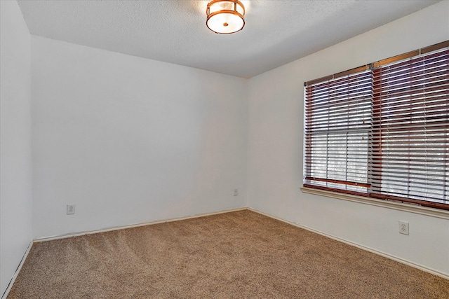 unfurnished room featuring a textured ceiling and carpet