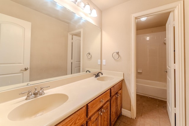 bathroom featuring vanity, tile patterned floors, and shower / bathtub combination