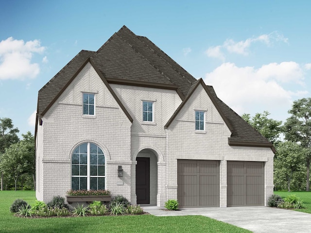 view of front of house with a garage and a front yard