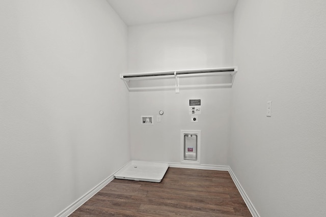 washroom with laundry area, dark wood finished floors, hookup for a gas dryer, washer hookup, and electric dryer hookup