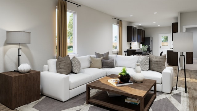 living room featuring a healthy amount of sunlight and recessed lighting