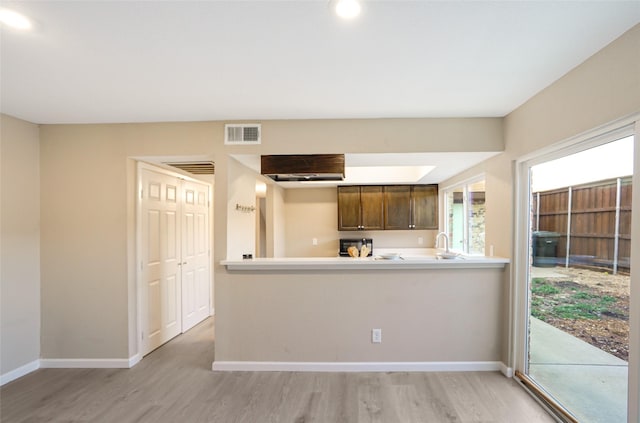 kitchen with light wood-type flooring and kitchen peninsula