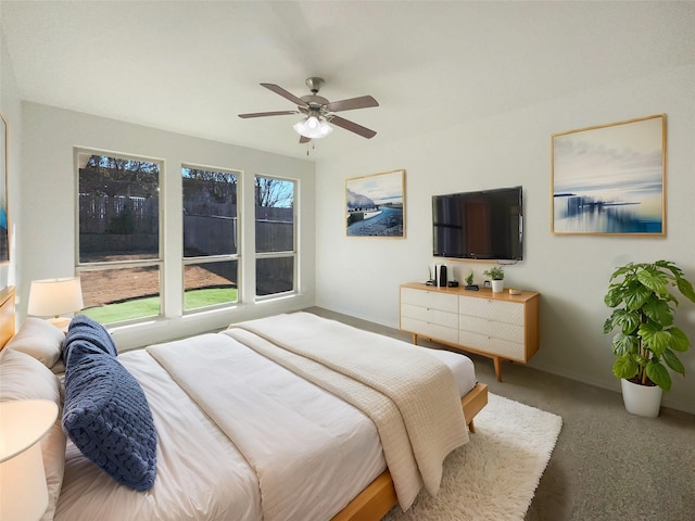 bedroom featuring carpet and ceiling fan