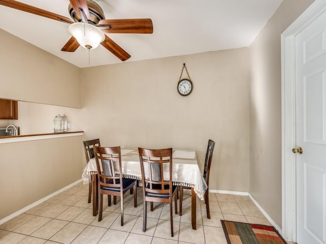 tiled dining area featuring sink and ceiling fan