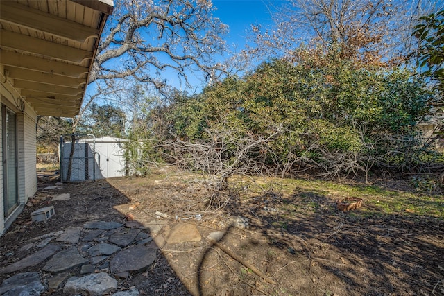 view of yard with a storage unit