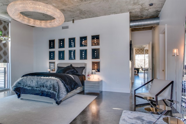 bedroom with concrete floors