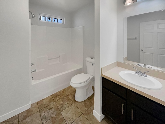 full bathroom featuring tile patterned flooring, vanity, tub / shower combination, and toilet