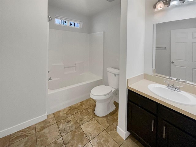 full bathroom featuring vanity, tile patterned flooring, shower / washtub combination, and toilet