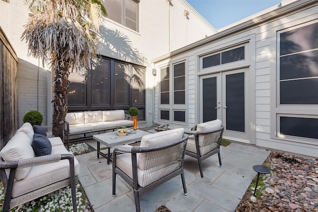 view of patio / terrace featuring french doors and an outdoor hangout area