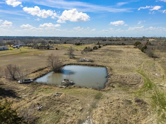 bird's eye view with a water view and a rural view