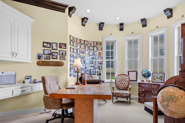 view of carpeted home office